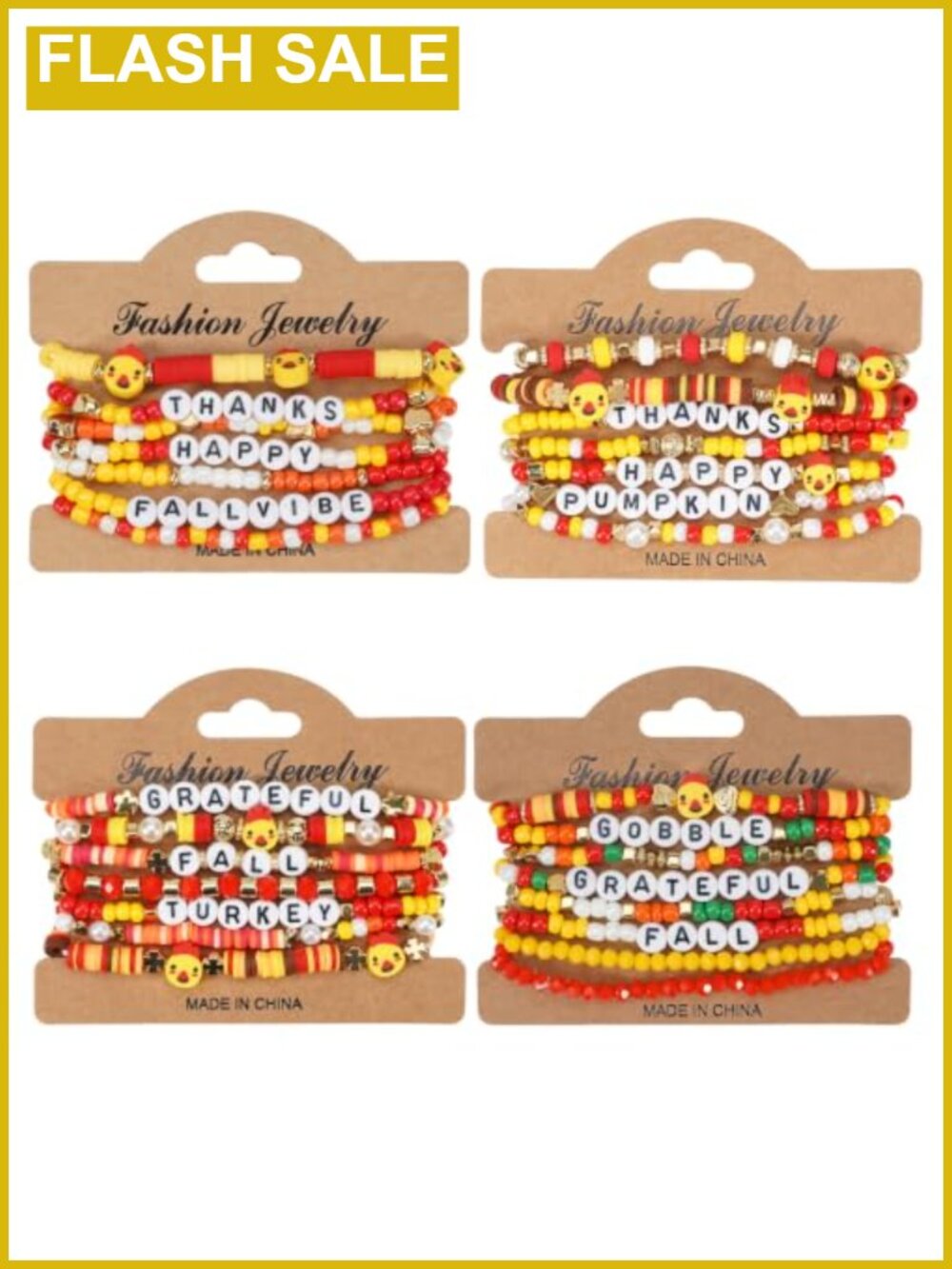 Elastic Beaded Bracelet Set Stackable Fall Thanksgiving Jewelry
